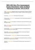 BIO 205 Key Pre-Assessment Exam Questions with Verified Marking Scheme 2023/2024