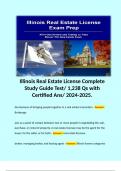 Illinois Real Estate License Complete Study Guide Test/ 1,238 Qs with Certified Ans/ 2024-2025. 