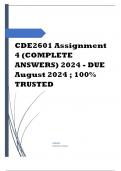 CDE2601 Assignment 4 (COMPLETE ANSWERS) 2024 Course Child development in the early years (CDE2601) Institution University Of South Africa (Unisa) Book Child Development for Early Childhood Studies