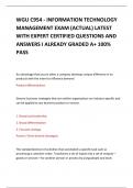 WGU C954 - INFORMATION TECHNOLOGY MANAGEMENT EXAM (ACTUAL) LATEST WITH EXPERT CERTIFIED QUESTIONS AND ANSWERS I ALREADY GRADED A+ 100% PASS   