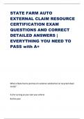 STATE FARM AUTO EXTERNAL CLAIM RESOURCE CERTIFICATION EXAM QUESTIONS AND CORRECT DETAILED ANSWERS | EVERYTHING YOU NEED TO PASS with A+