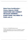 State Farm Certification – Claims Adjuster EXAM QUESTIONS AND CORRECT DETAILED ANSWERS | EVERYTHING YOU NEED TO PASS with A+