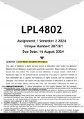 LPL4802 Assignment 1 (ANSWERS) Semester 2 2024 - DISTINCTION GUARANTEED