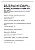 BHS 175 - Decoding And Redefining Psycholgoical Trauma Questions And Answers With Verified Solutions 100% Correct!!!