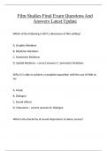 Film Studies (Exam 1) Questions and answers latest update