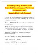 Court Reporting Written State  Exam Set Questions And Reviewed  Correct Answers | Updated | Already Passed!!