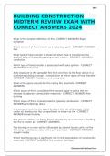 BUILDING CONSTRUCTION MIDTERM REVIEW EXAM WITH CORRECT ANSWERS 2024