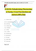 NUR3196: Pathophysiology/Pharmacology in Nursing 1 Exam Prep Questions and Answers (100% Pass)