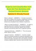 Property and Casualty New York Exam Set Test Questions And  Revised Correct Answers Updated & Already Passed