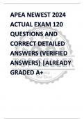 APEA NEWEST 2024 ACTUAL EXAM 120 QUESTIONS AND CORRECT DETAILED ANSWERS