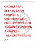 Colibri Real  Estate EXAM  COMPLETE  QUESTIONS AND  CORRECT DETAILED  ANSWERS (VERIFIED  ANSWERS)  |ALREADY GRADED  A+