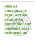 HESI A2  VOCABULARY 2024 - ACTUAL  EXAM WITH  QUESTIONS AND  ANSWERS 2024  NEW VERSION