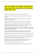 New York State Real Estate Salesperson Licensing Exam questions and answers latest top score.