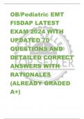 OB/Pediatric EMT  FISDAP LATEST  EXAM 2024 WITH  UPDATED 70  QUESTIONS AND  DETAILED CORRECT  ANSWERS WITH  RATIONALES  (ALREADY GRADED  A+)