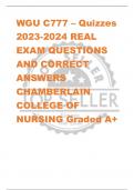 WGU C777 – Quizzes 2023-2024 REAL  EXAM QUESTIONS  AND CORRECT  ANSWERS  CHAMBERLAIN  COLLEGE OF  NURSING Graded A+