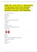 NURS 152 - Unit 1 (Ch. 21 - Respiratory), 116 Questions and Correct Answers, Complete Exam Prep, Actual Exam Questions Included. 100% 2024/2025.