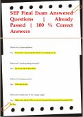 SEP Final Exam Answered  Questions | Already  Passed | 100 % Correct  Answers