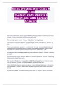 Texas Wastewater Class BExam {Latest 2024 Update} Questions with CorrectAnswers