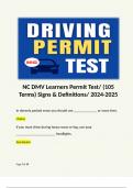 NC DMV Learners Permit Test/ (105 Terms) Signs & Definitions/ 2024-2025 