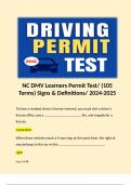 NC DMV Learners Permit Test/ (105 Terms) Signs & Definitions/ 2024-2025 