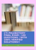 CTI PHLEBOTOMY FINAL EXAM | 100 QUESTIONS | WITH 100% VERIFIED SOLUTIONS!!