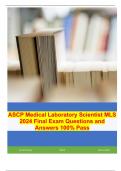 ASCP Medical Laboratory Scientist MLS 2024 Final Exam Questions and Answers 100% Pass