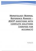 Hematology Normal Reference Ranges - ASCP questions with complete solutions