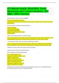 ATI Mental Health 2024/2025. Exam Questions and Correct Answers, 281 Q&A. 100% Correct. Actual Exam Questions Included.  Spiritual practices related to death for Muslims -turn client on right side to face Mecca; -when death occurs, body must be covered at