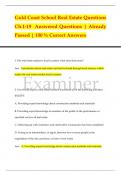 Gold Coast School Real Estate Questions  Ch.1-19 Answered Questions | Already  Passed | 100 % Correct Answers