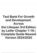 Test Bank For Growth and Development Across the Lifespan 3rd Edition by Leifer Chapter 1-16 | Complete Guide Newest Version 2024/2025