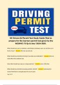 NC Drivers Ed Permit Test Study Guide (Test to prepare for the learners permit test given by the NCDMV) 73 Qs & Ans/ 2024-2025.  