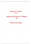 Instructor’s Manual for Behavioral Economics 3rd Edition By Edward Cartwright (All Chapters, 100% Original Verified, A+ Grade)