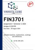 FIN3701 Assignment 1 (DETAILED ANSWERS) Semester 2 2024 - DISTINCTION GUARANTEED