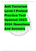 Anti Terrorism  Level I Pretest Practice Test  Updated 2023- 2024 /Questions  And Answers