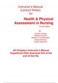 Instructor Manual (Lecture Notes Only) for Health & Physical Assessment in Nursing 4th Edition By Cynthia Fenske, Katherine Watkins, Tina Saunders, Donita D'Amico, Colleen Barbarito (All Chapters, 100% Original Verified, A+ Grade)