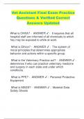 Vet Assistant Final Exam Practice Questions & Verified Correct  Answers Updated