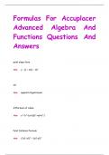 Formulas For Accuplacer  Advanced Algebra And  Functions Questions And  Answers