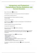 Intrapartum and Postpartum Complications Review Questions and Correct Answers