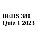 Behs 380 quiz 1 with complete solutions/ latest update  (stuvia 5 stars  rating) Score A+ Download 