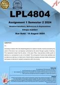 LPL4804 Assignment 1 (COMPLETE ANSWERS) Semester 2 2024 - DUE 15 August 2024 