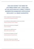 2024-2025 NEWEST TEST BANK FOR  CALIFORNIA PERMIT TEST | OVER 1000+  ACTUAL QUESTIONS WITH CORRECT VERIFIED  ANSWERS FOR GUARANTEED CERTIFICATION  EXCELLENCE | A+ GRADE GUARANTEED