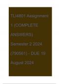 TLI4801 Assignment 1 (COMPLETE ANSWERS) Semester 2 2024 (790561) - DUE 19 August 2024 