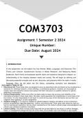 COM3703 Assignment 1 (ANSWERS) Semester 2 2024 - DISTINCTION GUARANTEED