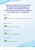 Midterm & Final Exams: NR547/ NR 547 (Latest 2024/ 2025 Updates STUDY BUNDLE PACKAGE) Differential Diagnosis in Psychiatric-Mental Health Across the Lifespan Practicum - Questions and Verified Answers - Chamberlain