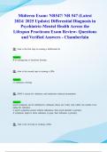 Midterm Exam: NR547/ NR 547 (Latest 2024/ 2025 Update) Differential Diagnosis in Psychiatric-Mental Health Across the Lifespan Practicum Exam Review- Questions and Verified Answers - Chamberlain