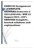 COM3702 Assignment 1 (COMPLETE ANSWERS) Semester 2 2024 (848160) - DUE 22 August 2024 ; 100% TRUSTED Complete, trusted solutions and explanations.