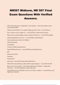 NR507 Midterm, NR 507 Final Exam Questions With Verified Answers.