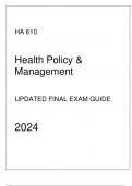 AGACNP - HA 610 Health Policy & Management - Updated Final Exam Guide 2024