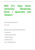 BIO 211 Iowa State  University Biederman  Exam 1 Questions and  Answers