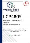 LCP4805 Assignment 1 (DETAILED ANSWERS) Semester 2 2024 - DISTINCTION GUARANTEED